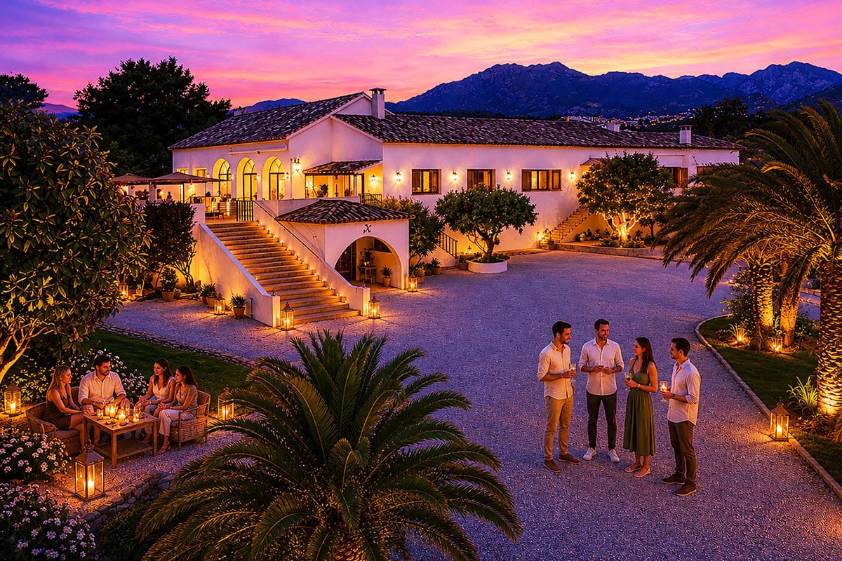 Inset-Outdoor-Relaxing-Night Large Kitchen Area ideal for large Family Holidays